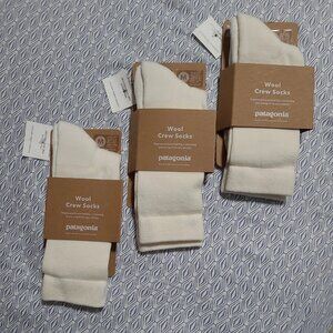 Patagonia Wool Crew Socks Medium Birch White - Womens 7-10 Mens 6-9 - Lot of 3